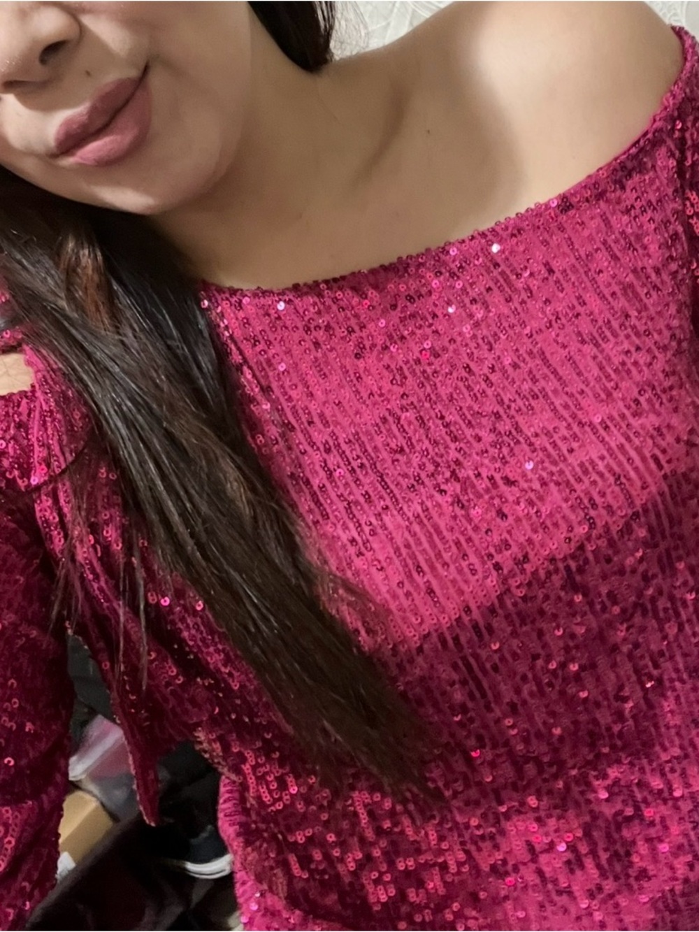 Off-Shoulder Pink Sequin Top